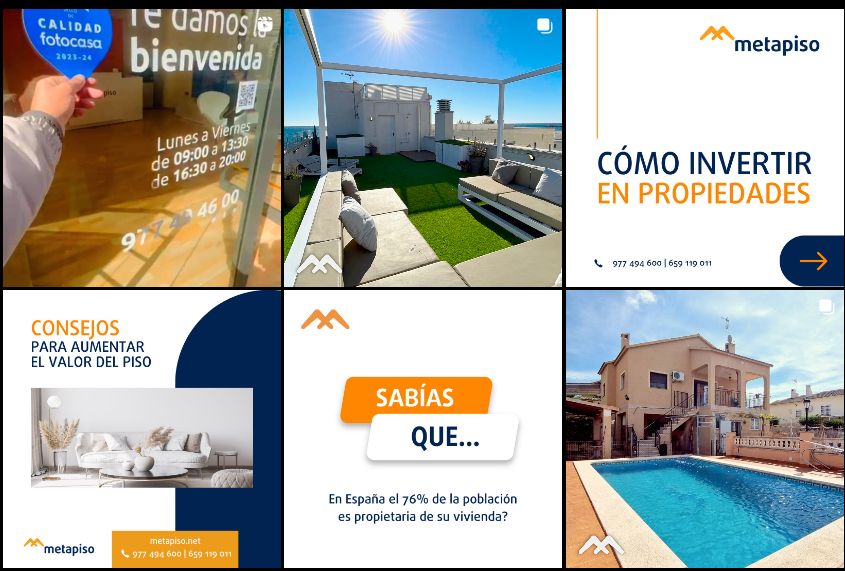 Inmobiliaria del Vendrell Metapiso y sus redes sociales de Instagram y Facebook.